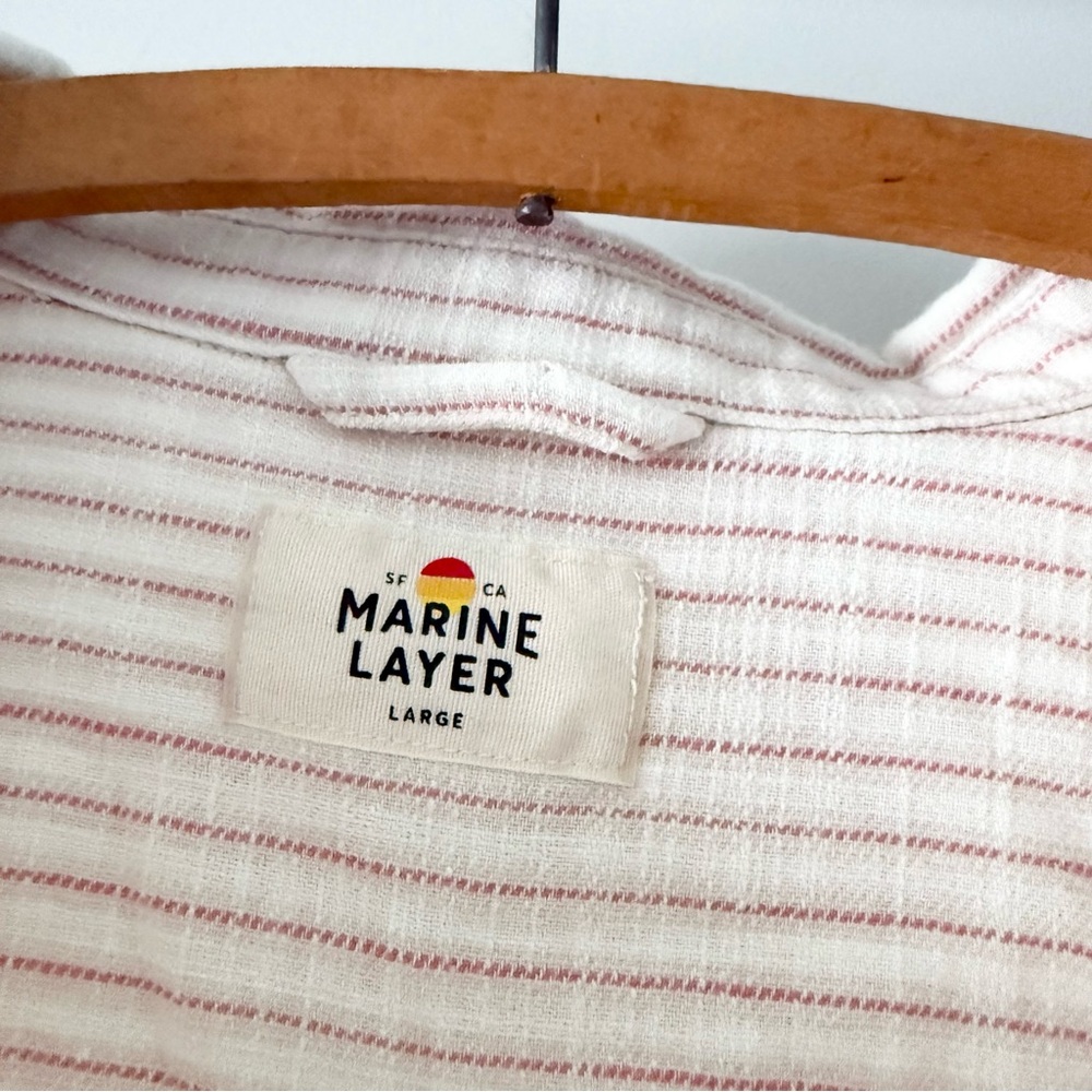 Marine Layer Stretch Selvage Short Sleeve Shirt / Warm Stripe Large - Picture 5 of 7